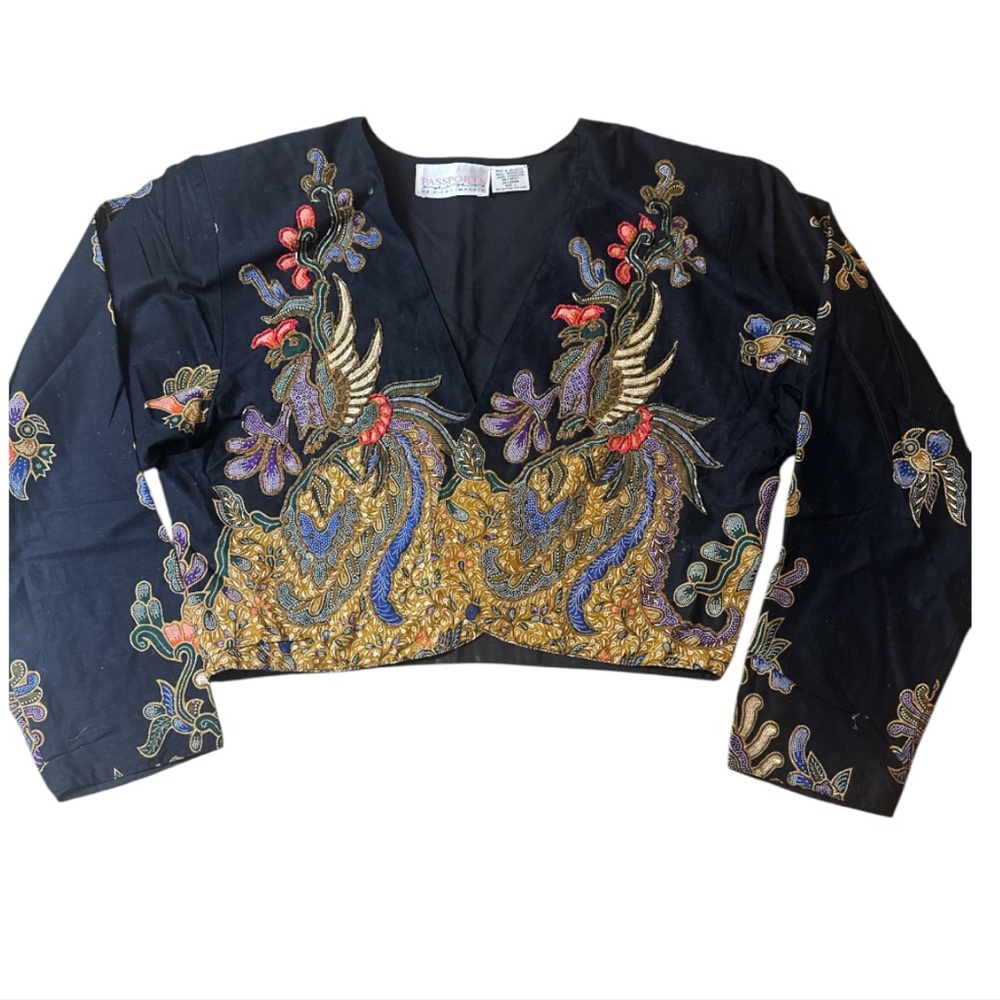 PASSPORTS Pier 1 Imports VINTAGE embroidered cropped jacket